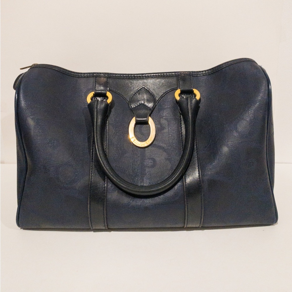 Vintage Rare Christian Dior Navy Logogram Travel Handbag